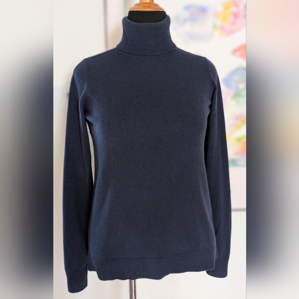 Cashmere Orvis Navy Turtleneck Sweater Small